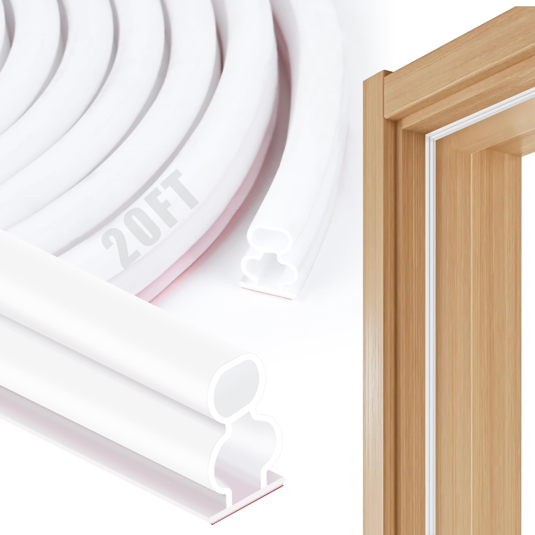 Photo 1 of 20 Feet Rubber Weather Stripping Door Seal, Extra Thick D-Shape Self Adhesive Door Seal Large Gap Door Weather Strip for Window Door Frame Insulation Soundproofing Blocks Cold Drafts Noise - White