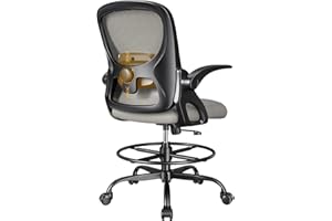 LukkDys Drafting Chair,Tall and Standing Desk Chair with Flip-up Armrests, Ergonomic Comfy Lumbar Support and Adjustable Footrest Ring Office/Computer Chair (Black-Gray)