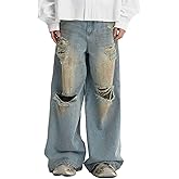 MAVQX Unisex Y2K Baggy Jeans Loose Fit Ripped Distressed Jean Relaxed Skateboard Denim Pants with Holes