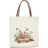 lamocho Book Tote Bags for Women Book Lover Gifts for Women Canvas Bookish Tote Bags Aesthetic Librarian Christmas Gifts Grocery Beach Bag Shopping Handbag -V04