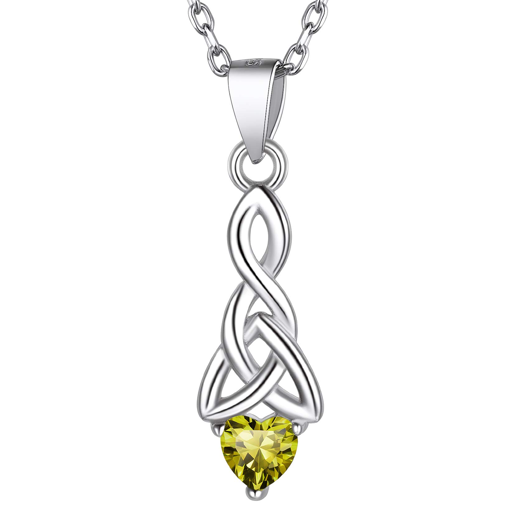Suplight Peridot Birthstone Necklace, Celtic Heart Knot Necklace, August Birthstone Jewelry, Birthstone Celtic Knot Pendant Necklace, Irish Knot Necklace for Women Girls — image 1