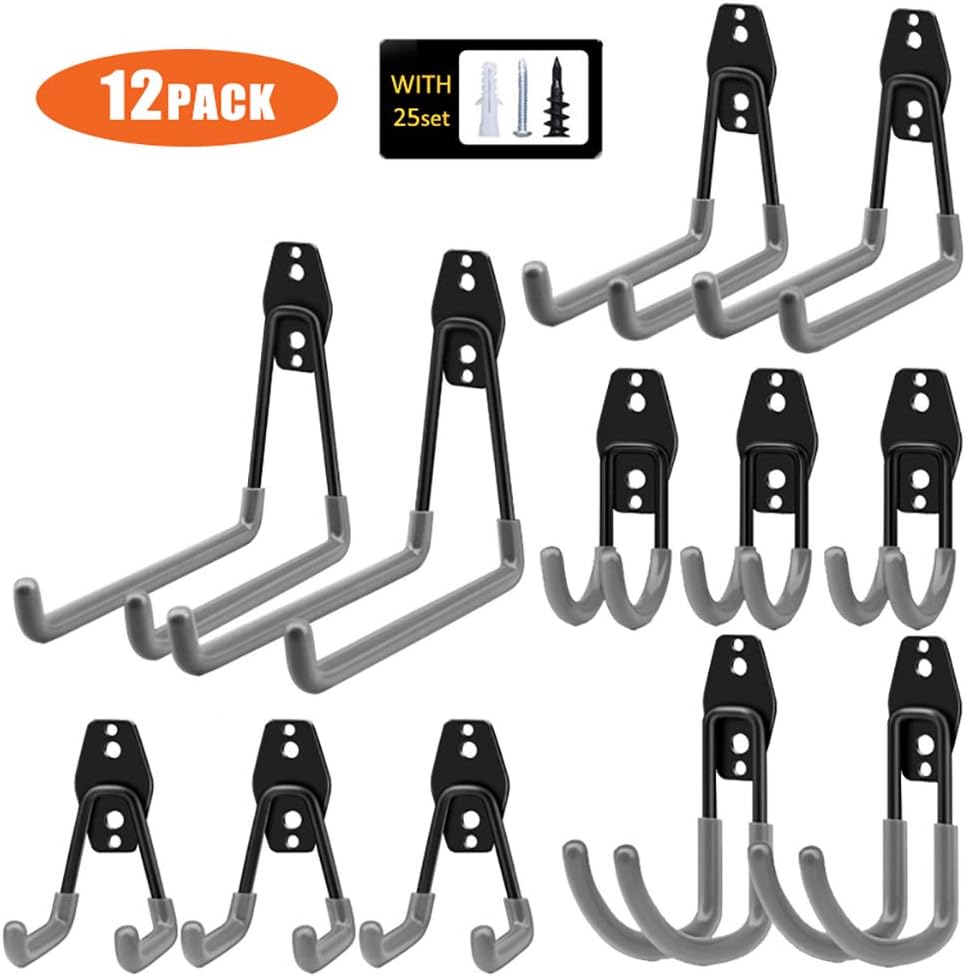 SJEhome 12Pack Garage Hooks Steel Garage Storage Hooks Heavy Duty Wall