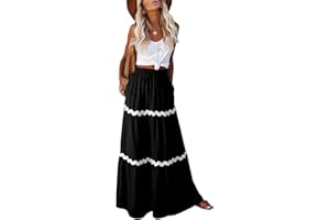 Happy Sailed Womens Retro Print Boho Maxi Skirt Elastic High Waist A-Line Pleated Flowy Long Skirts Beach Vacation Outfits