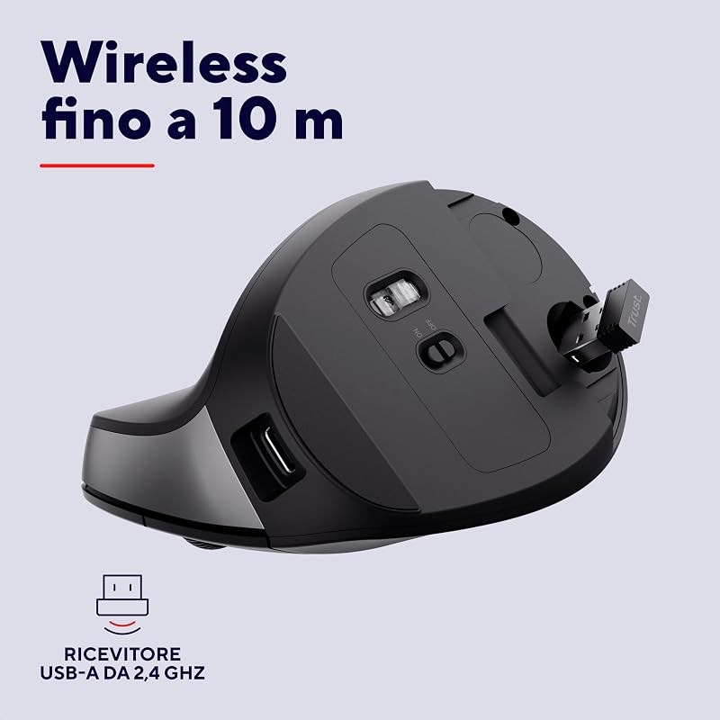 Yuno Mouse Ergonomico Senza Filo, Mouse Verticale Ricaricabile, Nero
