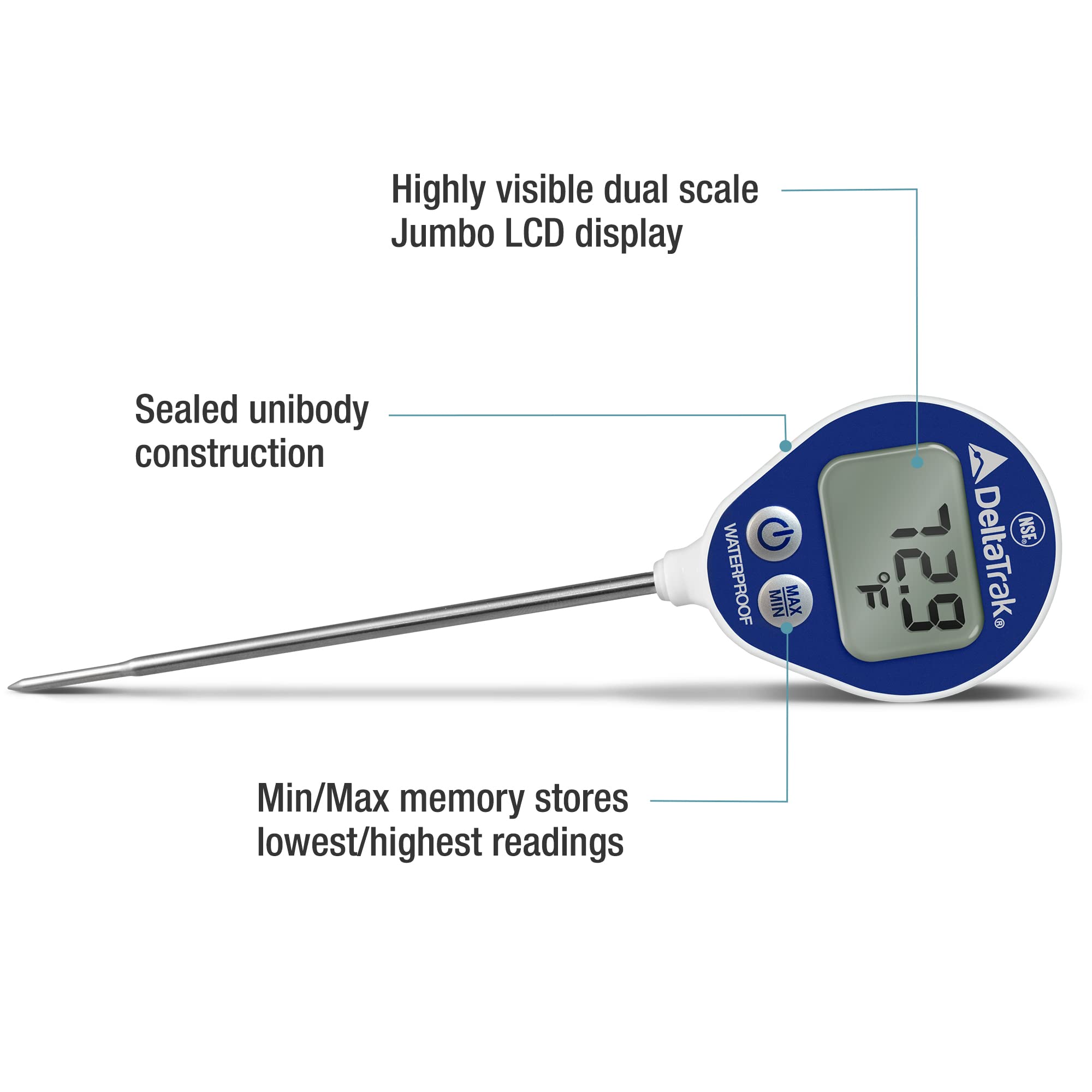 DeltaTrak 11050 Professional Digital Meat Thermometer for Kitchen Waterproof Lollipop Thermometer NSF Certified