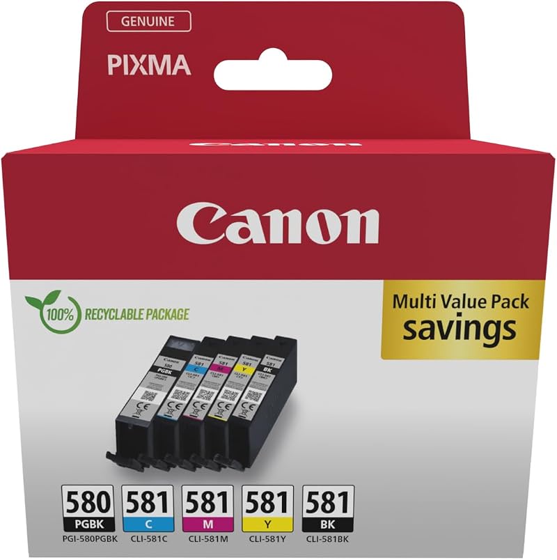 Canon PGI-580 CLI-581 Black Cyan Magenta Yellow Ink Pack 5 Cartridges