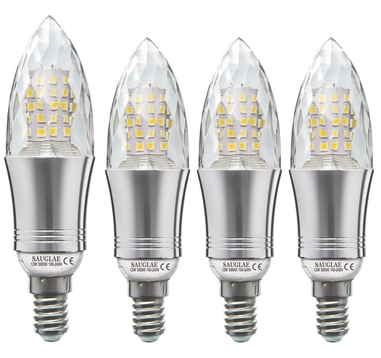SAUGLAE E14 LED Candle Bulbs 12W, 100W Incandescent Bulbs Equivalent, 3000K Warm White, 1200Lm, Small Edison Screw Light Bulbs, Pack of 4