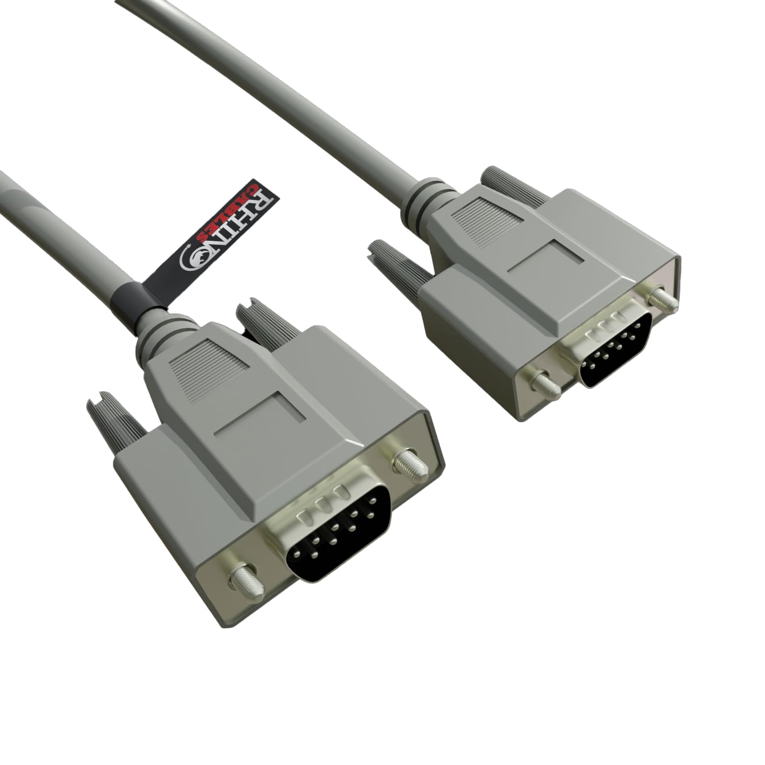 rhinocables Serial 9 Pin Male to Male Cable DB9 to DB9 RS-232 Computer Monitor Straight Lead, Versatile EGA and Serial Connectivity for Older Computers (2m)