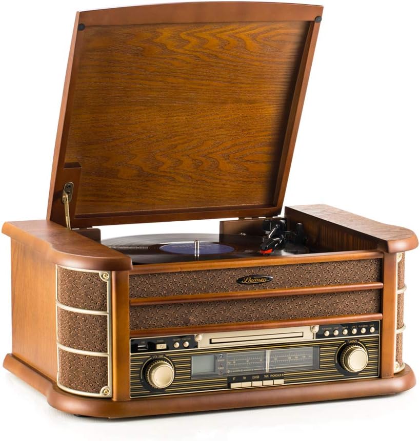 Shuman Retro 8-in-1 Music Centre Record Player, Wireless Connection, Home Audio Centre with Remote Control