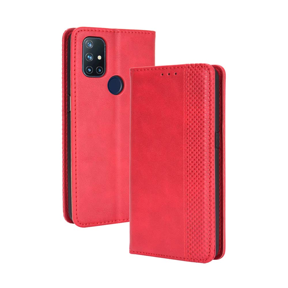 BellaCase Oneplus Nord N10 5G Case [Wallet Case] [Kickstand] [Card Slots] [Magnetic Flip Cover] Compatible with Oneplus Nord N10 5G Smartphone(Red)
