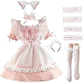 LISANEK Maid Outfit Anime Cosplay Lolita Maid Dress French Maid Costume Plush cat ear Socks set