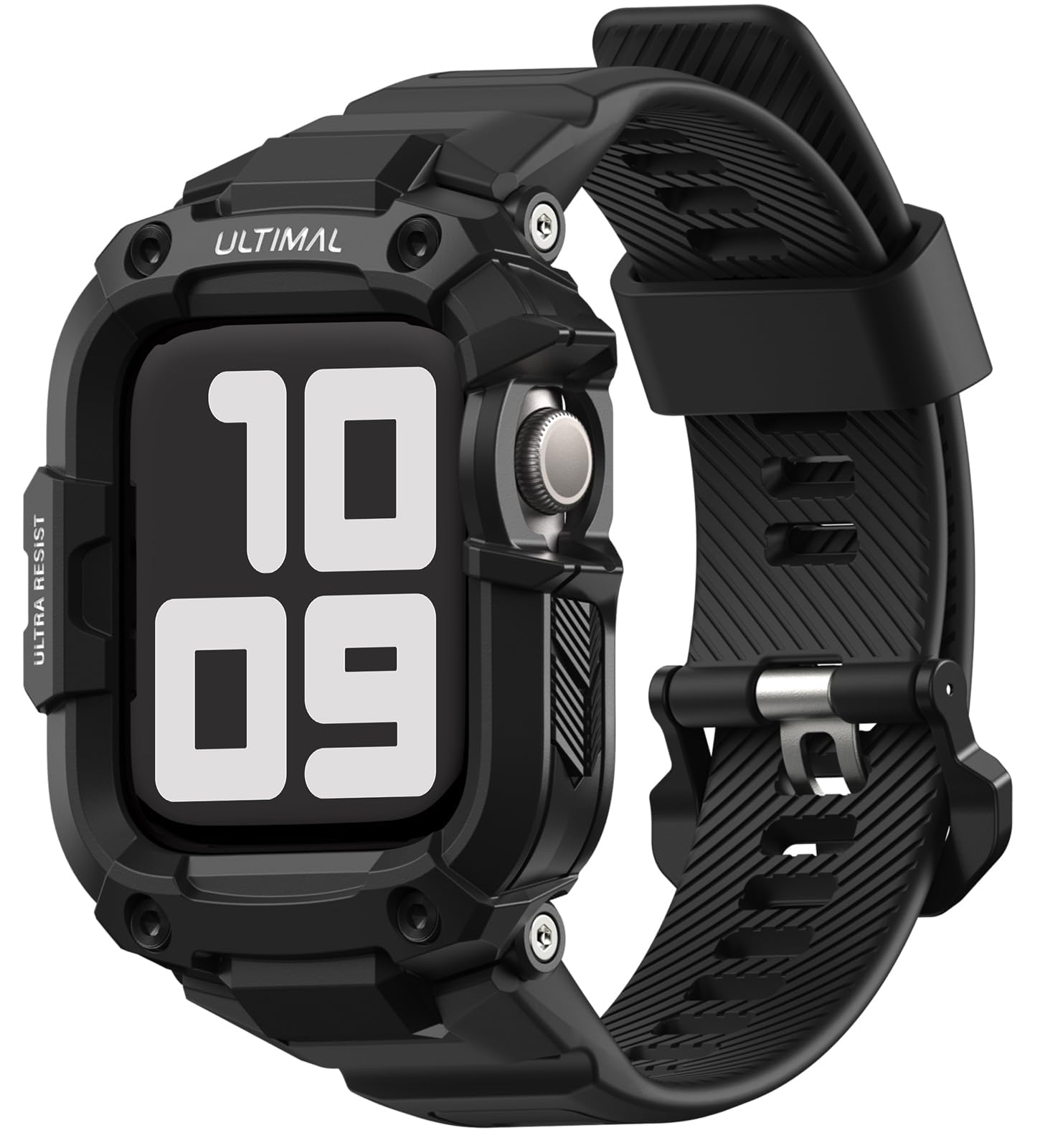 ULTIMAL Rugged Band with Case for Apple Watch Ultra 3/2/1 (49mm) & SE 3/2/1 & Series 11 10 9 8 7 6 5 4 (46mm/45mm/44mm) , Military-Grade Shockproof Protective Strap for Men, All-in-One Outdoor Sport Watch Band (Black)