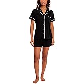 Nicole Miller New York Women's Pajamas 2 Piece Soft Ribbed Button Down PJ Short Set