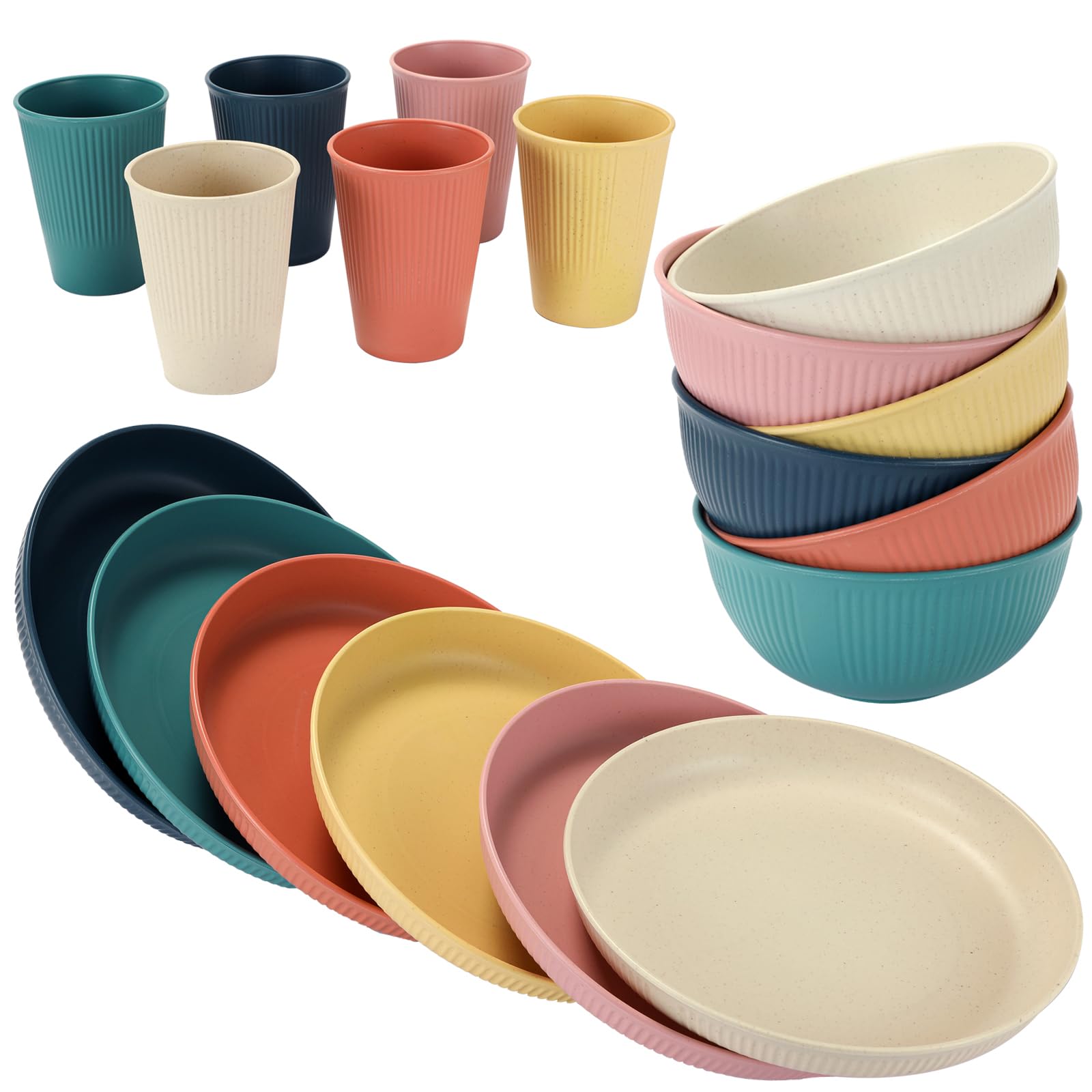 Photo 1 of 18PCS Wheat Straw Dinnerware Sets Unbreakable Reusable Dinnerware Set for 6, Microwave Dishwasher Safe Dinnerware for Outdoor Camping Dishes