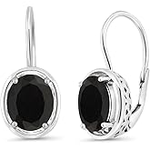 Gem Stone King 4.00 Cttw Black Onyx Dangle Earrings For women | 925 Sterling Silver | Gemstone Birthstone | Oval Cut 9X7MM