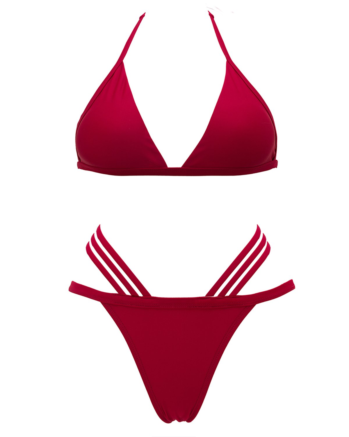 X-HERR Women\'s Push up Strappy Bikini Set Sexy Cutout Bandage Cheeky Swimsuit Beachwear (Rouge,Large)