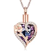 shajwo Rose Flower Heart Cremation Urn Necklace for Ashes Jewelry for Women Men Memorial Human Ashes Crystals Pendant