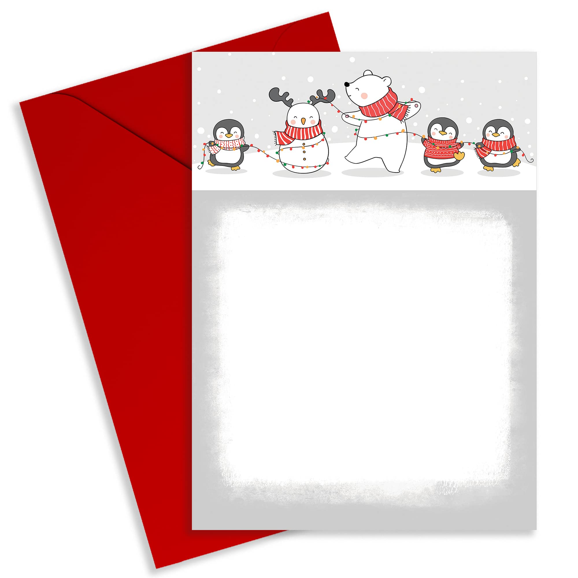 Thank You Christmas Postcards - Penguin Theme - Xmas Cards Notelet Notes to Say Thanks for Gift Present (50 Pack)