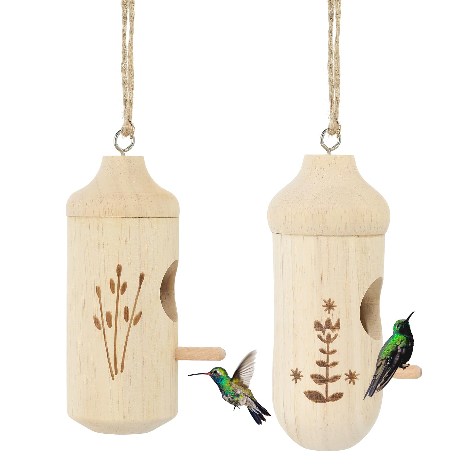 PATIKIL Hummingbird House, 2 Pcs Natural Wooden Bird Houses Hummingbird Houses for Outside for Nesting Feeders Home Garden Decoration Gardening Decor, Wooden