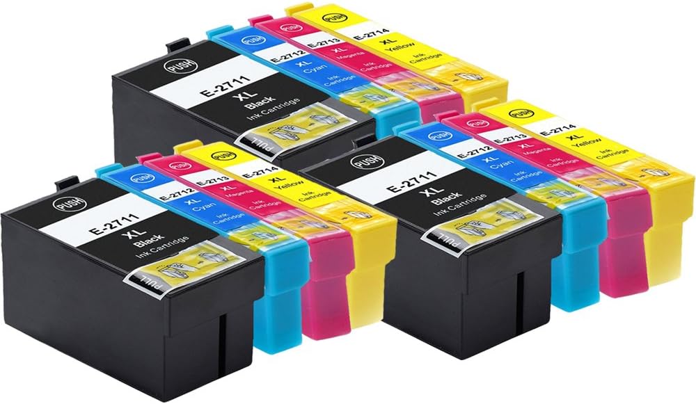 WonderTec Pack of 12 Compatible Ink Cartridges Replacement for T2711 T2712 T2713 T2714 for use with Epson WorkForce WF-3620/3640/3640TD/7110/7110/7610/7620/7620 - (3 Black, 3 Cyan, 3 Magenta, 3 Yellow)