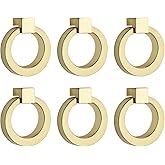 Bonsicoky Round Cabinet Ring Pull Handles, Gold, 6 Pcs | Single Hole Ring Knobs, For Cabinet Drawer Dresser, Cupboard Wardrobe
