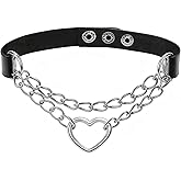 Aufordebatis Heart-Ring Leather Chain Necklace for Women, Soft PU Punk Rock Goth Chokers, Grunge Emo Y2K Cosplay Jewelry Accessories