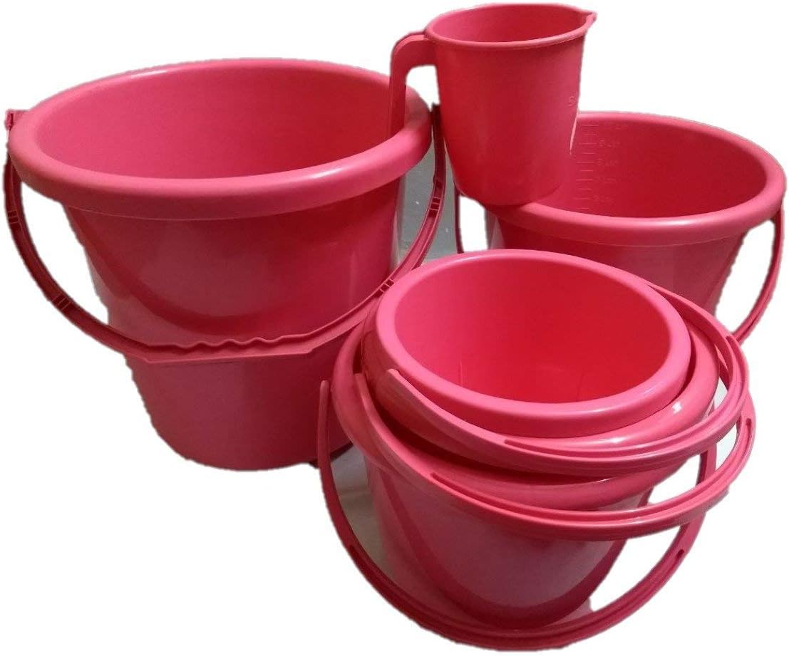 Samruddhi Plastic Bucket Set with 5 Buckets with 1 Mug (Pink) Amazon