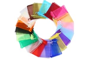 DECORA 120PCS 4x6 Inch Organza Drawstring Bags Mixed Color Wedding Favour Mesh Bags for Gift Mini Jewelry Candy