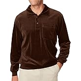 Makkrom Men's Long Sleeve Polo Shirts Casual Velvet Shirt Real Pocket Business Fall Velour T-Shirt