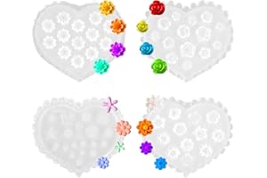 Amaxiu Flower Polymer Clay Molds, 4 Pcs Rose Daisy Floral Silicone Miniature 3D Embossed Clay Molds for Earrings Jewelry Making, Nail Art, Cupcake, Handmade DIY Craft Decoration Supplies