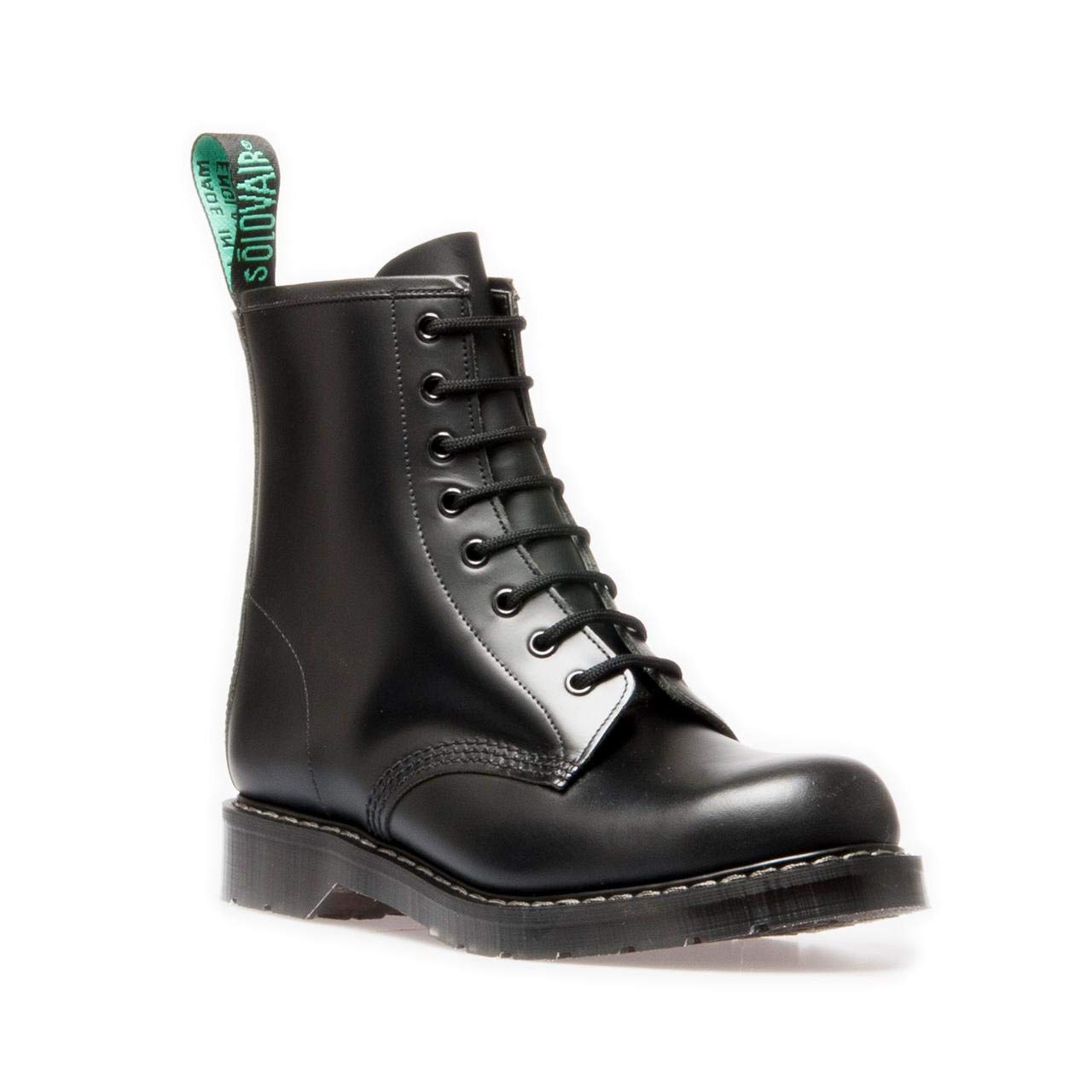 SOLOVAIR Black Hi Shine 8-Eyelet Derby Boot