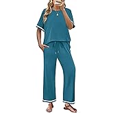 SAMPEEL 2 Piece Sets for Women Casual Summer Travel Vacation Outfits Short Sleeve Lounge Set