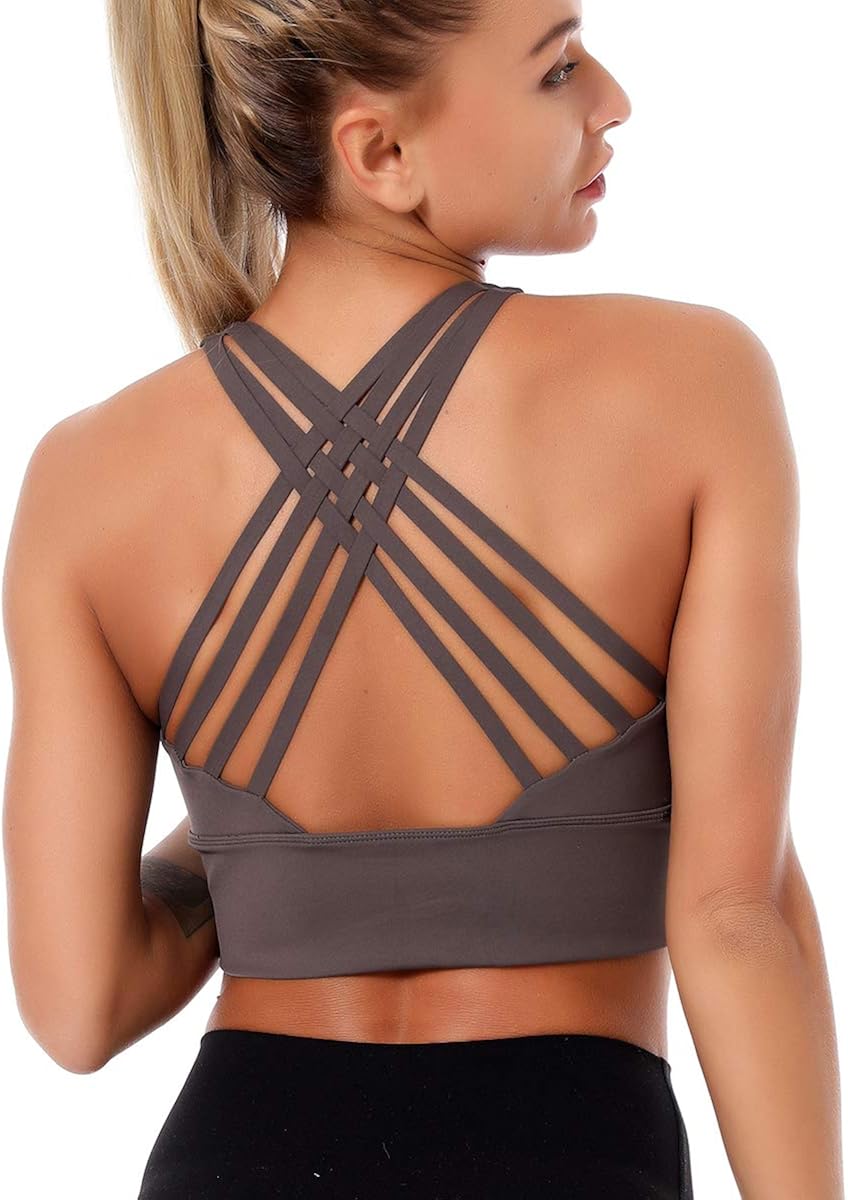 Women Longline Sports Bra Plus Size Strappy Workout Gym Running Padded