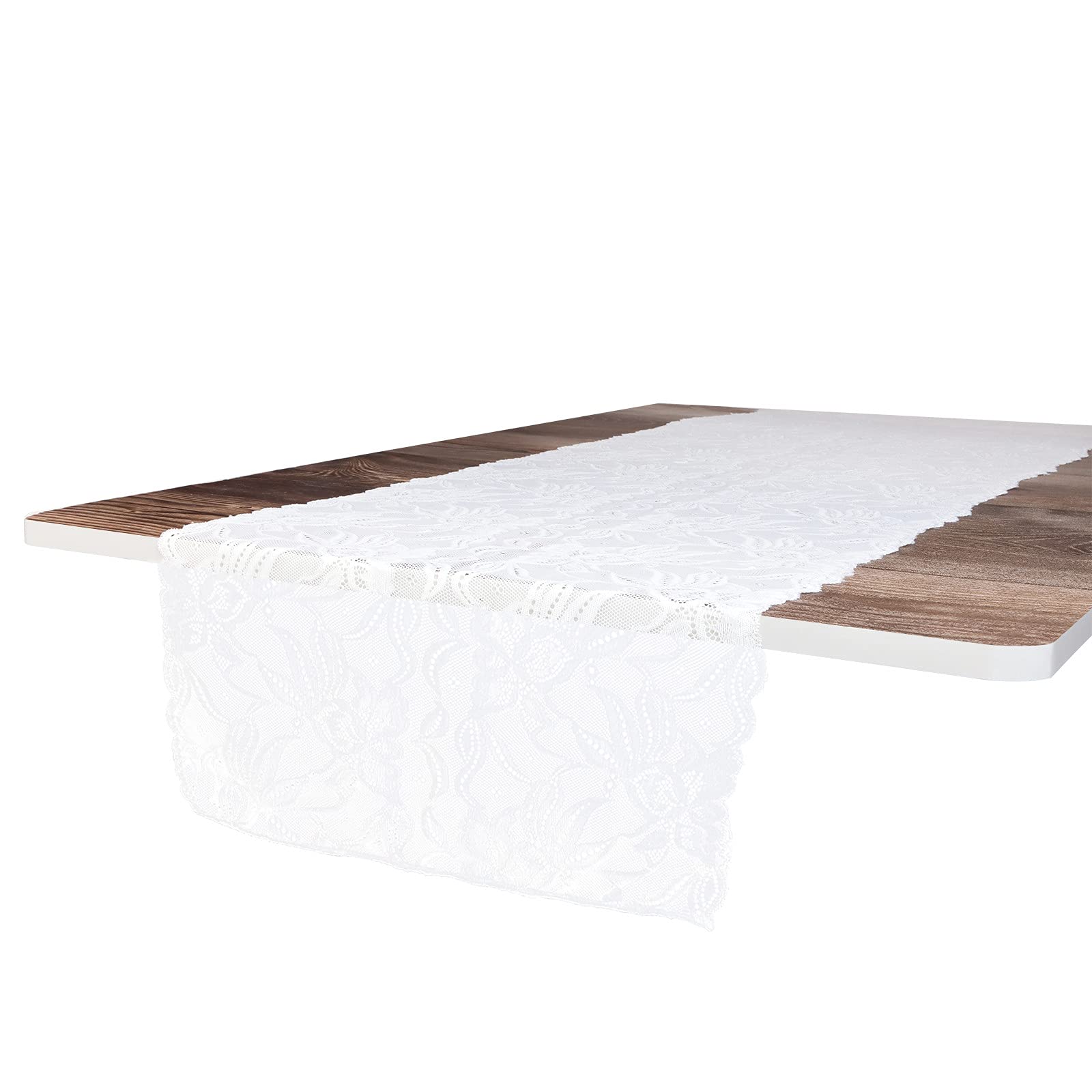 mookaitedecor 13x70 Inch White Floral Lace Table Runner, Embroidered Vintage Elegant Rectangular Festive Table Runner for Wedding Dinner Party Coffee Table Christmas Living Room Home Decor