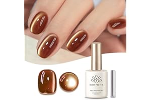 Born Pretty Cat Magnetic Eye Gel Nail Polish, Brown Moonlight Cat Magnetic Gel, Fall Winter Glitter Magnetic Soak Off U v Nail Gel Diy Art for Girls Women 15ML