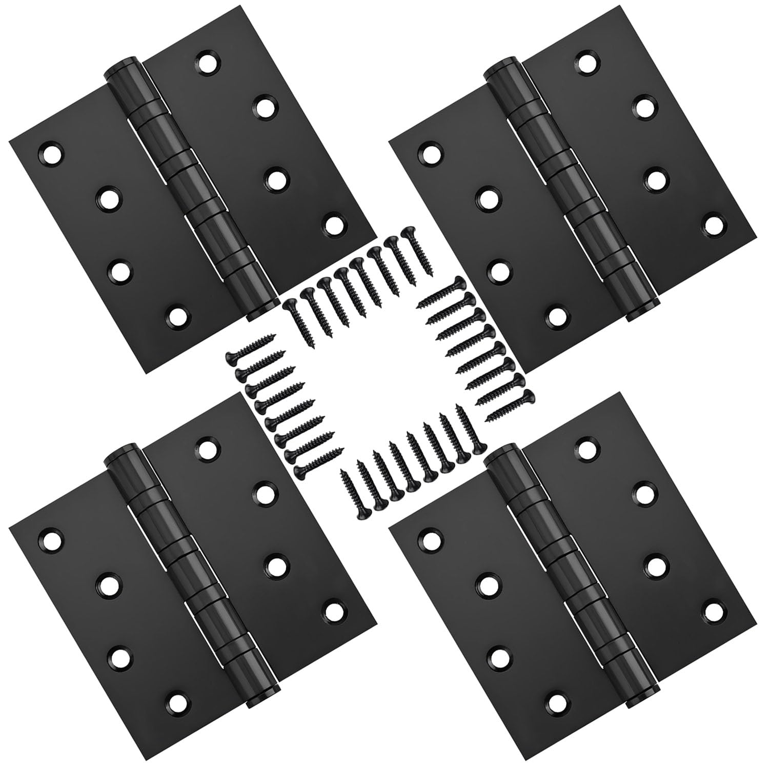 Qrity 4 Pieces Home Door Hinges 4" 100mm Ball Bearing Hinges for External & Internal Doors, Stainless Steel, 3mm Thickness, Black