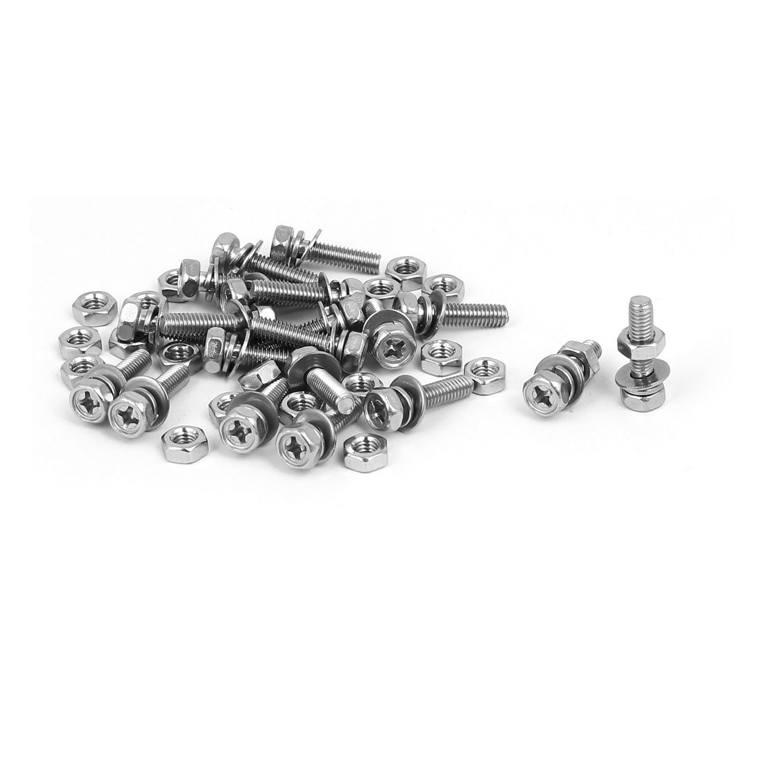 Sourcingmap M4 x 16mm 304 Stainless Steel Phillips Hex Head Bolts Nuts w Washers 20 Sets
