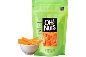 Oh! Nuts Dried Papaya Spears - 2 lb - Dried Fruit Spears - Less Sugar Added - Dehydrated Fruit Bites - Packed in New York Zip-Seal Bag for Exceptional Freshness