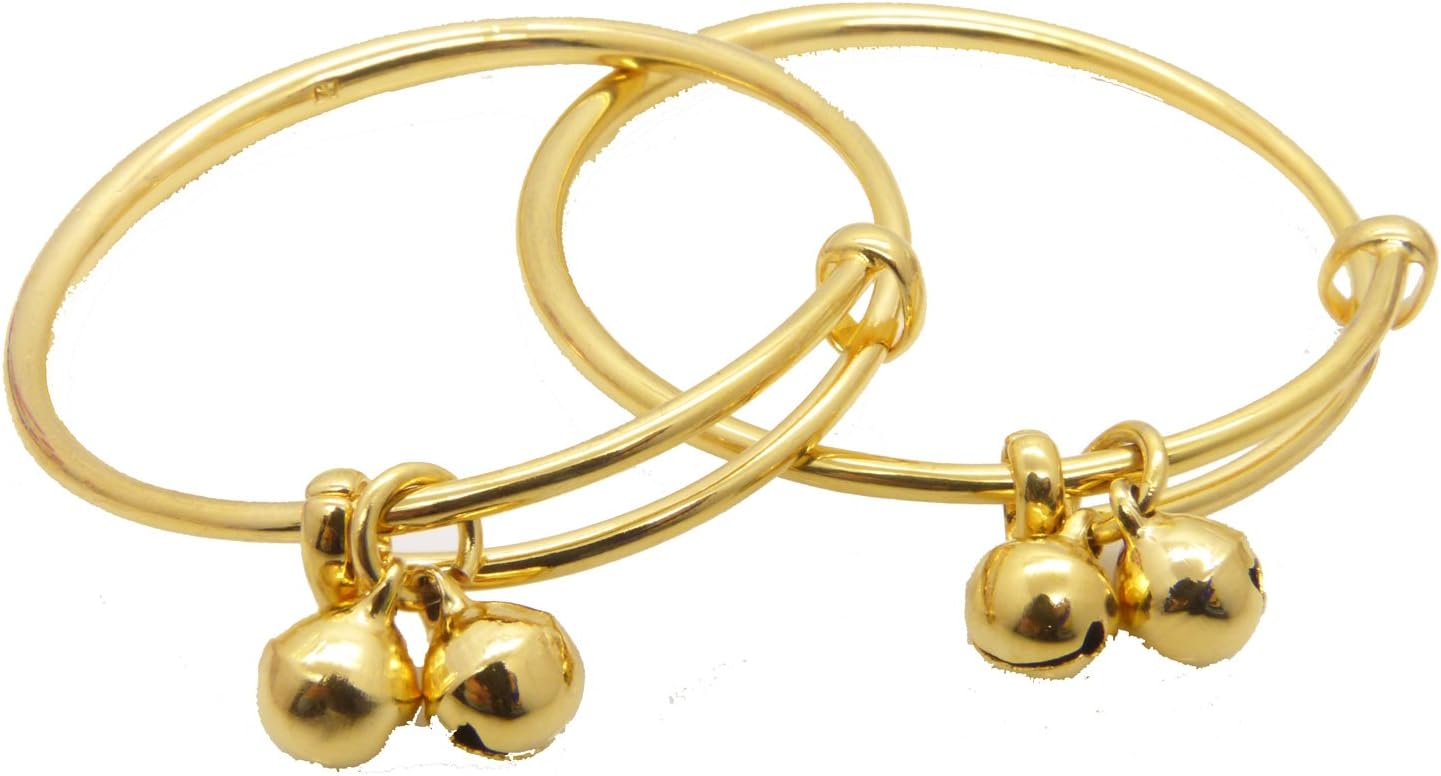 Flashgiftshop Baby Jewelry 24k Yellow Gold Plated Sliding Bell Bracelets