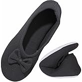 Urbancolor Women's Washable Memory Foam Ballerina Slippers Light Weight Terry Cloth House Shoes/Stretchable Heel Design