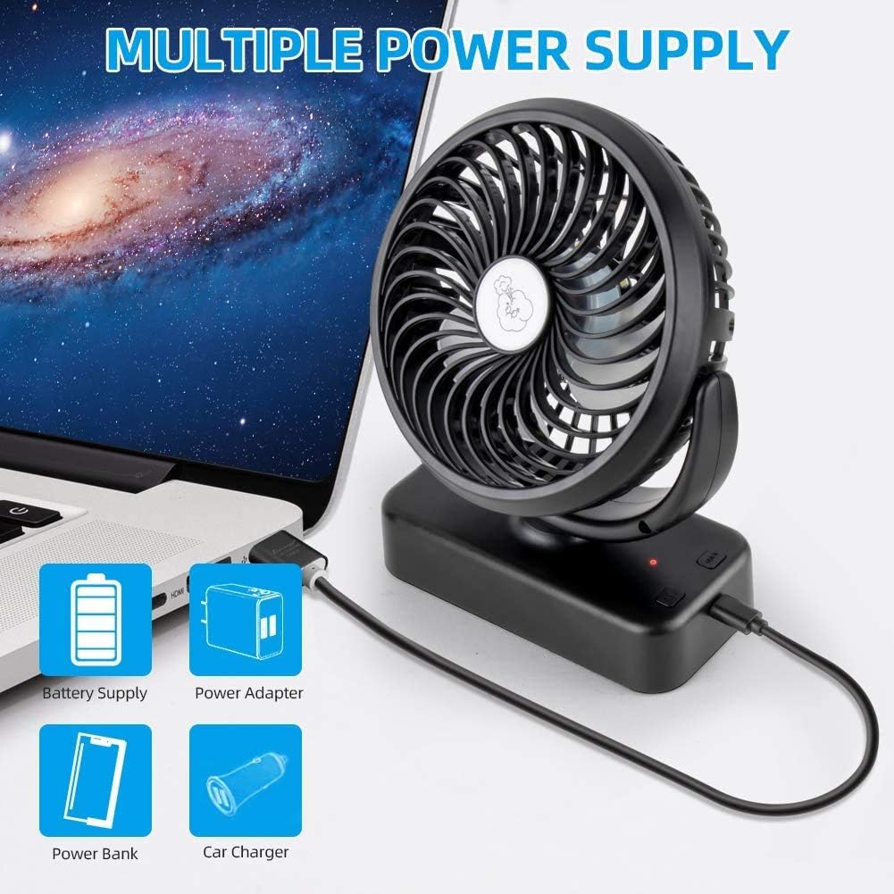 Amacool Portable Battery Camping Fan with LED Lantern - Rechargeable 5000mAh Battery Operated USB Desk Fan Kit with Hanging Hook for Tent Car RV Hurricane Emergency Outages: Sports & Outdoors
