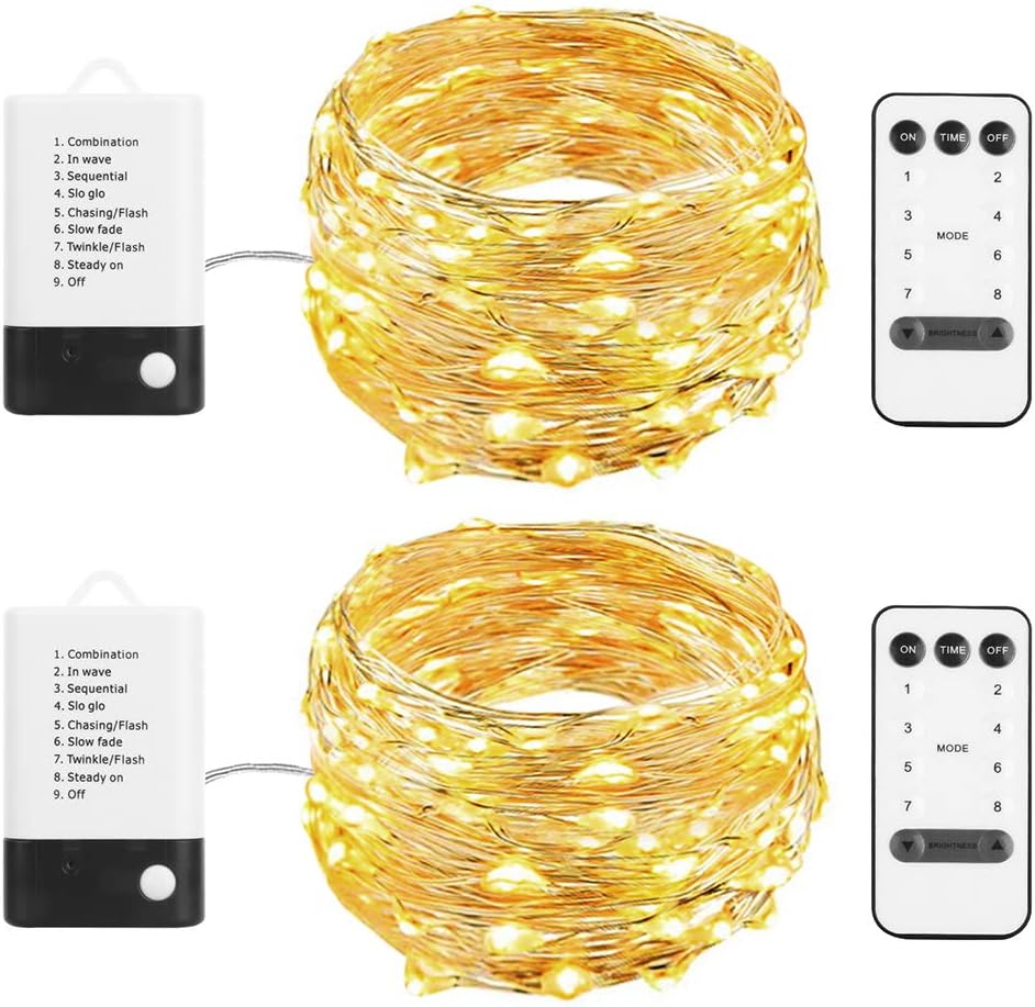 2 Pack String Lights Battery Operated or USB Powered, 33Ft