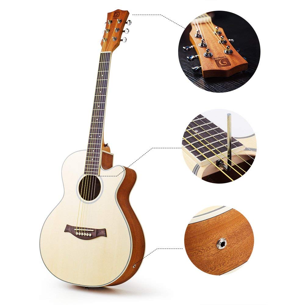 Acoustic Guitar, Cutaway Acoustic Guitar Electric 36 Inch 3/4 Acoustic Guitars Beginner Kit with Guitar Extra Strings Strap Capo Picks Cable Gig Bag, by Vangoa
