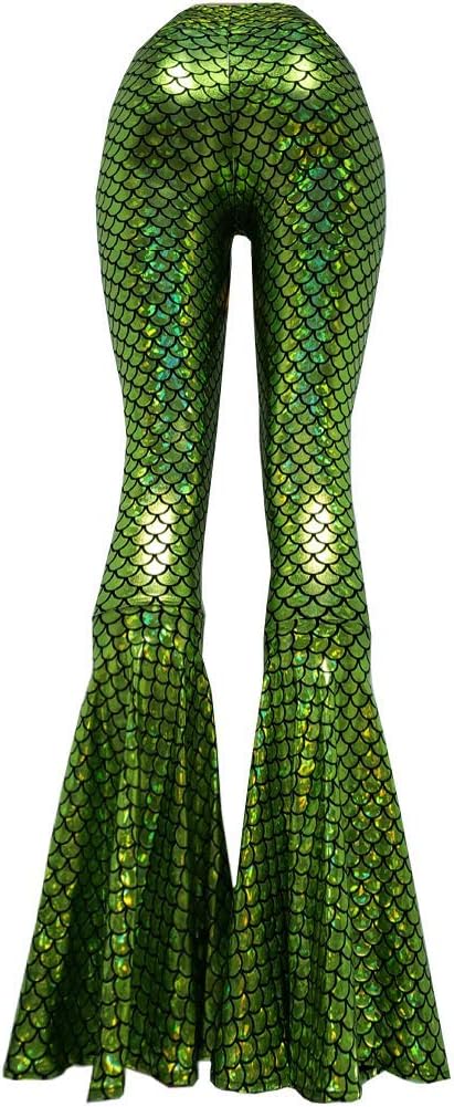 Iridescent Mermaid High Waisted Wide Leg Yoga Bell Bottom Pants Leggings