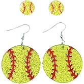 2 Pairs Glitter Acrylic Sport Ball Earrings Set for Women Baseball Basketball Soccer Stud Dangle Earrings Sport Ball Jewelry for Baseball Sport Fan Jewelry Gift