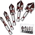5PCS Countersink Drill Bit Set, 82 Degree HSS Counter Sink Drill Bit for Wood, Metal, Plastic, Sizes 1/4"-3/4" with 1/4" Hex