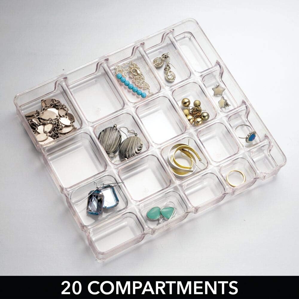 mDesign Stackable Plastic Storage Jewelry Box - 2 Organizer Trays with Lid for Drawer, Dresser, Vanity - Holds Necklaces, Bracelets, Bangles, Rings, Earrings - 3 Pieces - Clear: Home & Kitchen