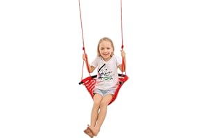 JKSMART Swing Seat for Kids Heavy Duty Rope Play Secure Children Swing Set,Perfect for Indoor,Outdoor,Playground,Home,Tree,with Snap Hooks and Swing Straps,440 lbs Capacity,Red