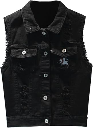 white sleeveless jean vest