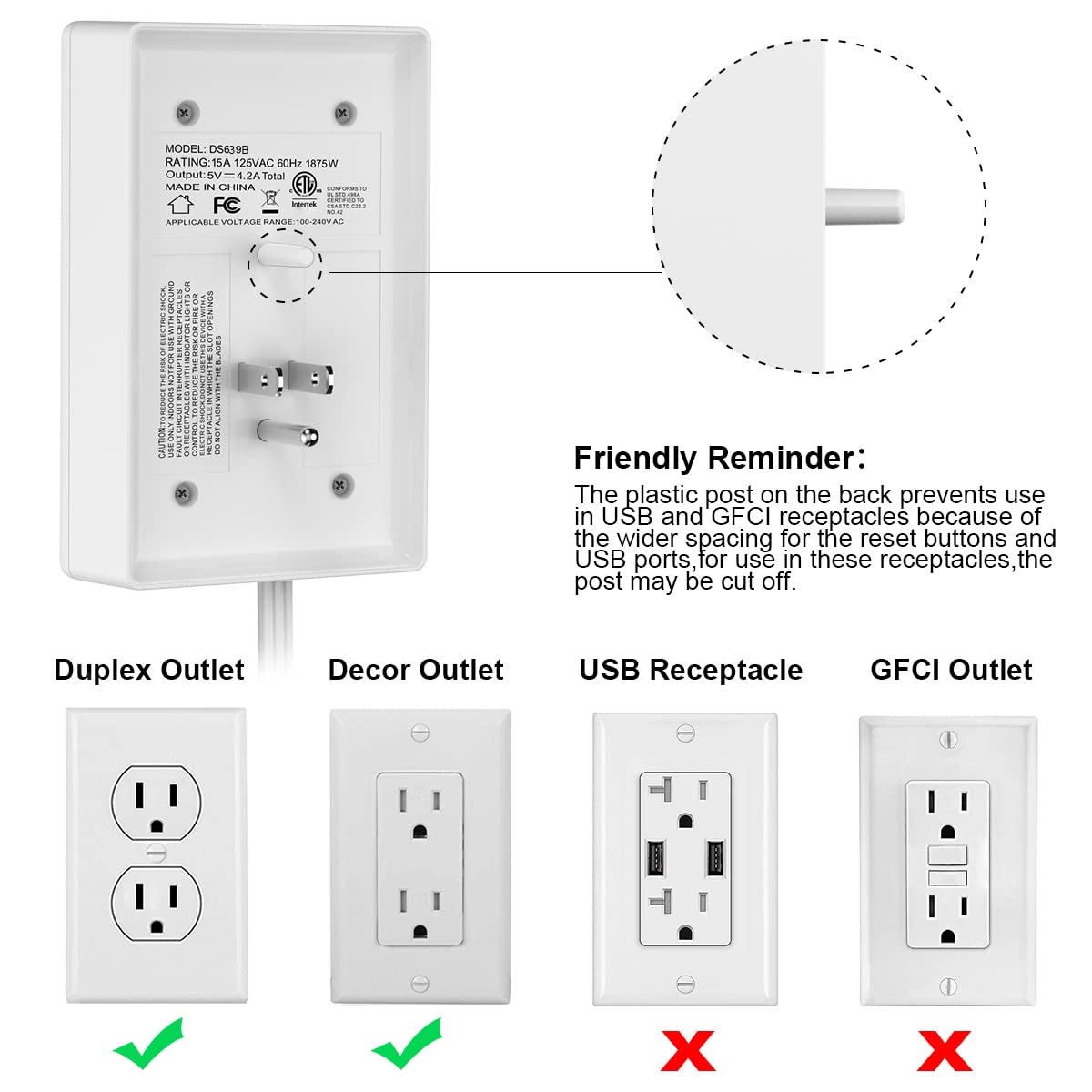 KUICH Power Strip with Night Light and 4 USB Ports Power Plug, 6 Ft Extension Cord and 3 Outlet Extender, Wall Mount for Home Office Dorm Room Essentials, ETL Listed